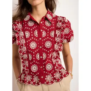 Mint Velvet Red Cotton Broderie Shirt